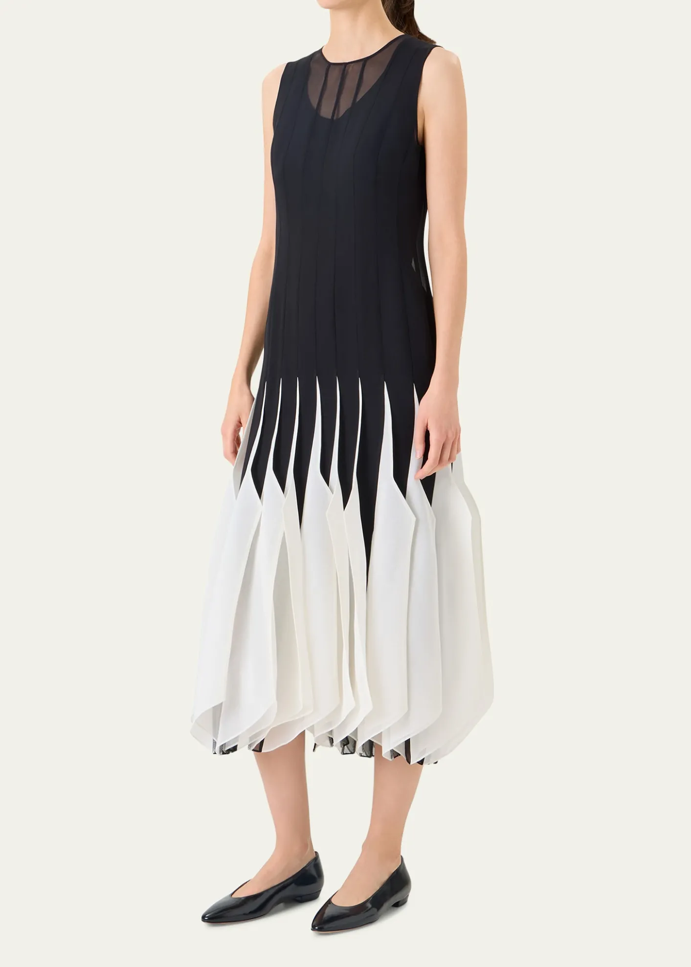 AkrisSleeveless Panama Silk Organza Seamed Midi Dress