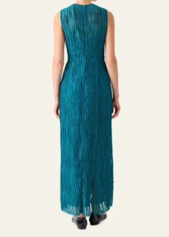 AkrisSleeveless Techno Wave Guipure Side-Slits Gown