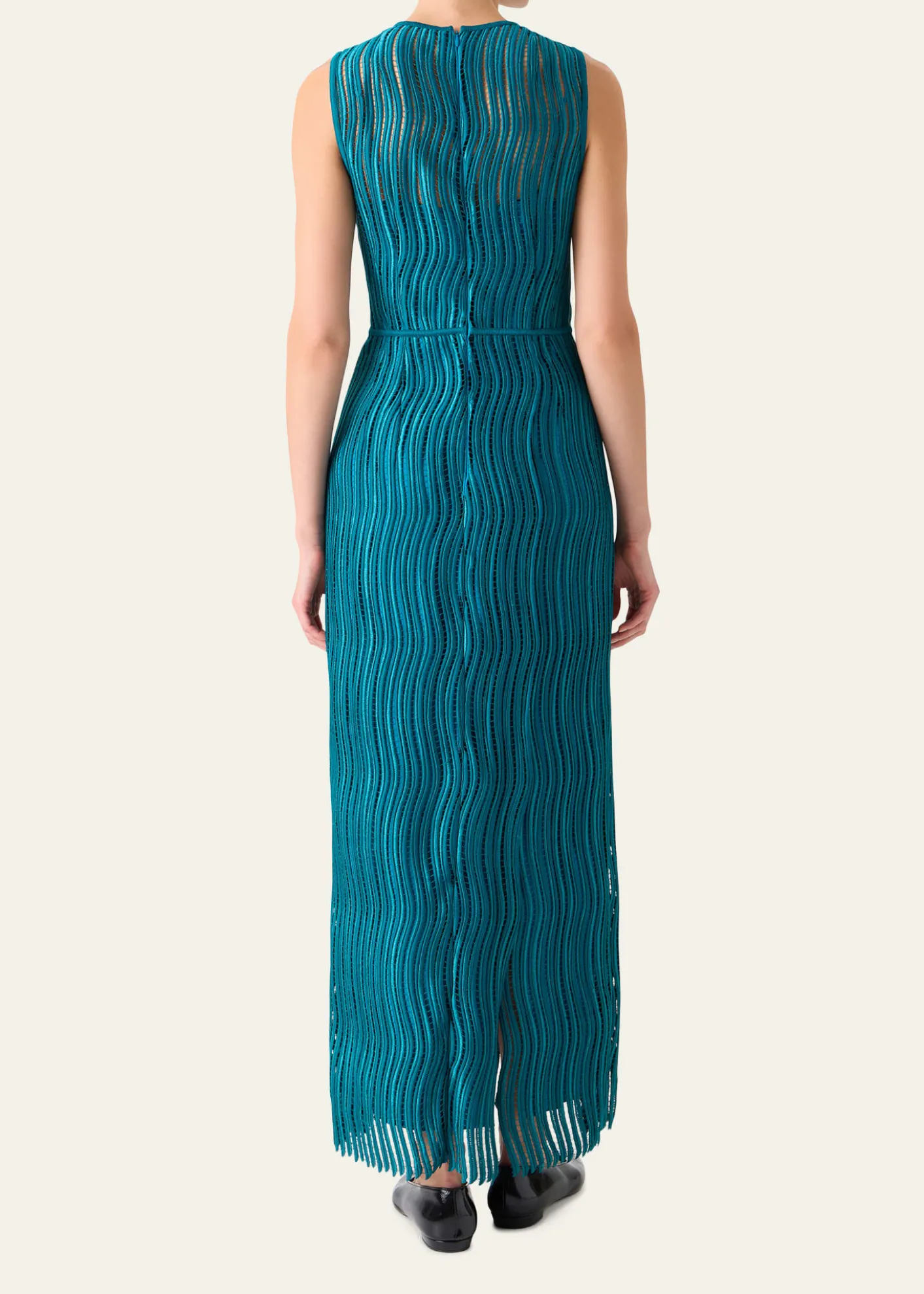 AkrisSleeveless Techno Wave Guipure Side-Slits Gown