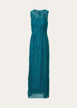 AkrisSleeveless Techno Wave Guipure Side-Slits Gown