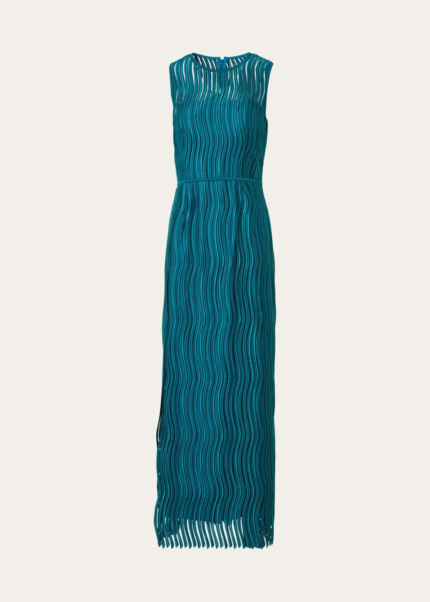 AkrisSleeveless Techno Wave Guipure Side-Slits Gown