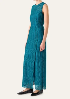 AkrisSleeveless Techno Wave Guipure Side-Slits Gown