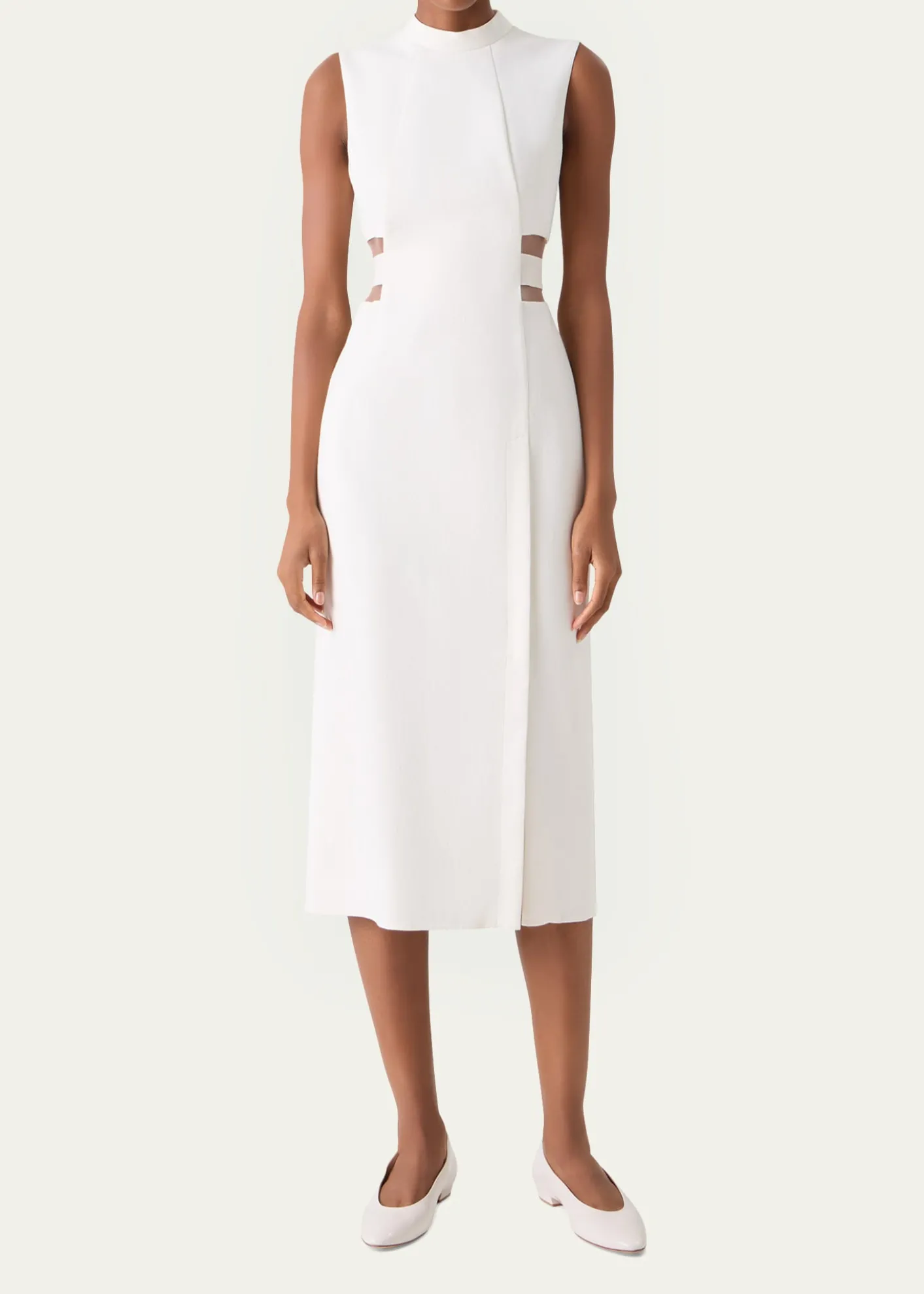 AkrisSleeveless Waist-Inset Side-Slit Midi Dress