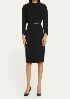 AkrisSplit-Neck Double-Face Wool Sheath Dress