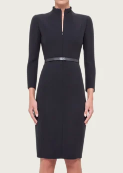 AkrisSplit-Neck Double-Face Wool Sheath Dress