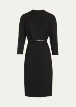AkrisSplit-Neck Double-Face Wool Sheath Dress