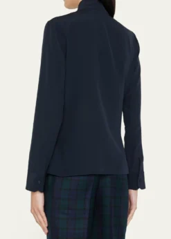 AkrisSplit-Neck Silk Button-Front Blouse