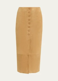 AkrisSuede Button-Front Midi Skirt