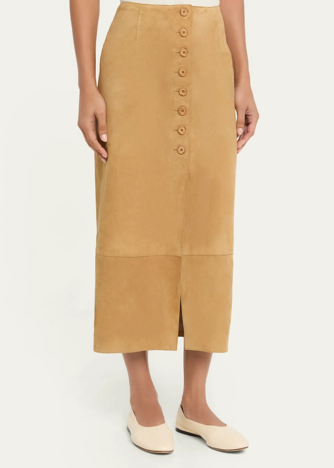 AkrisSuede Button-Front Midi Skirt