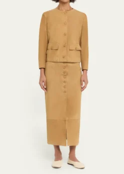 AkrisSuede Button-Front Midi Skirt