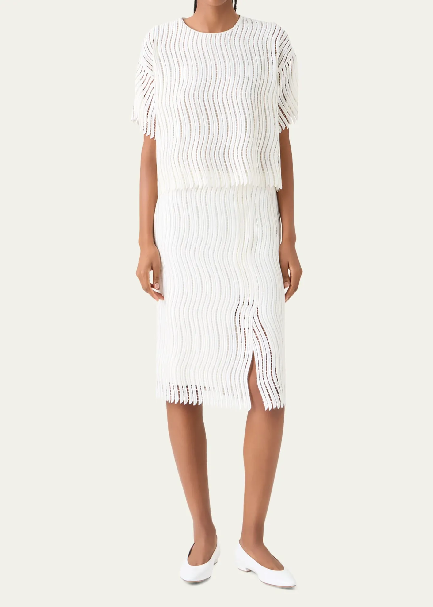 AkrisTechno Wave Guipure Short-Sleeve Blouse