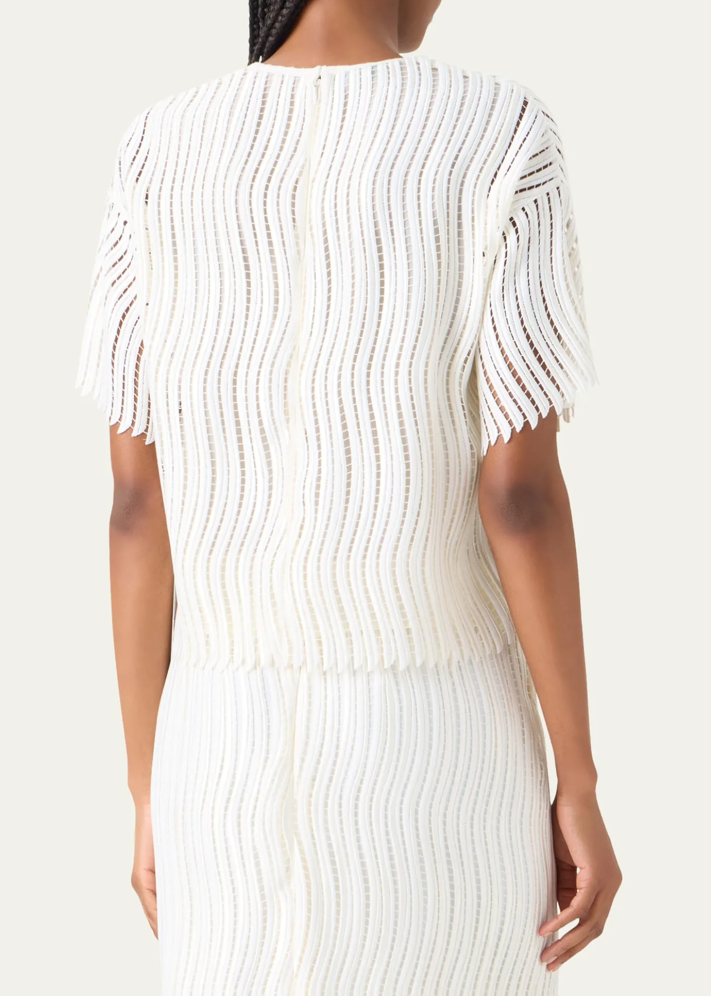 AkrisTechno Wave Guipure Short-Sleeve Blouse