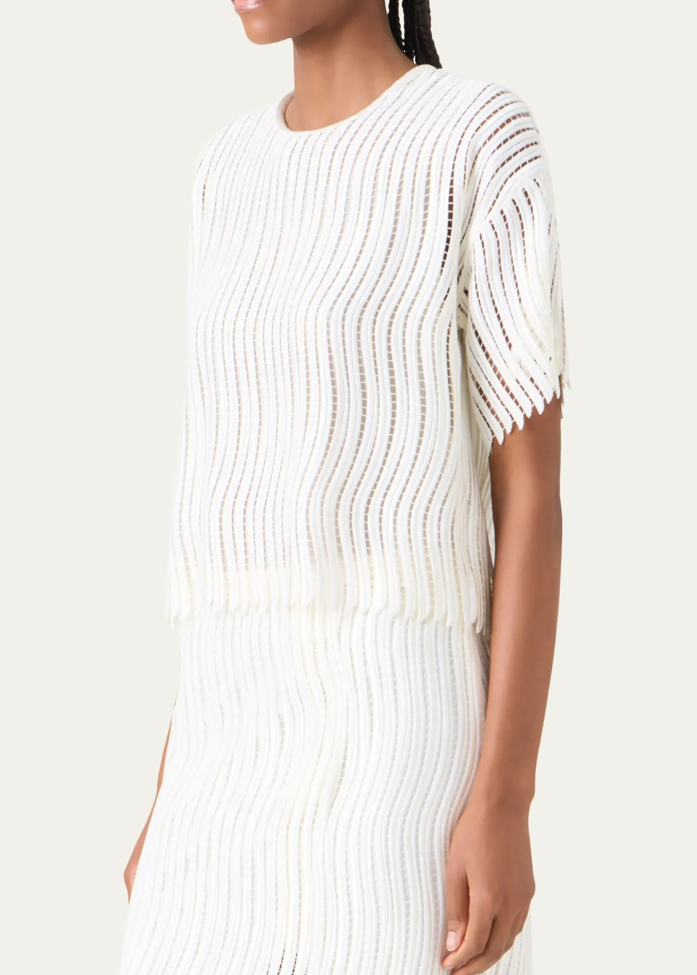 AkrisTechno Wave Guipure Short-Sleeve Blouse
