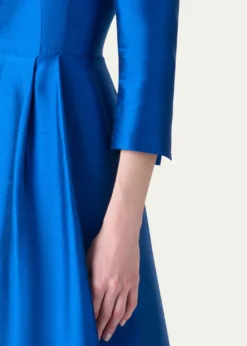 AkrisThree-Quarter Sleeve Flared Long Silk Coat Dress