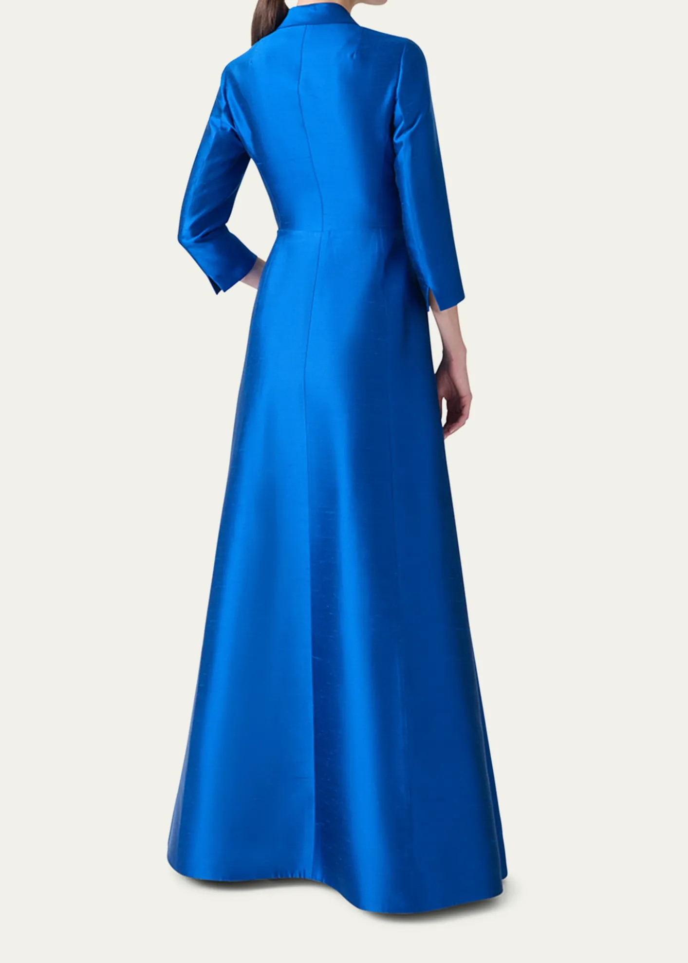 AkrisThree-Quarter Sleeve Flared Long Silk Coat Dress