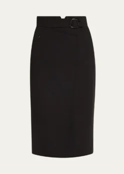 AkrisTrapezoid Buckle Wrapped Wool Pencil Skirt
