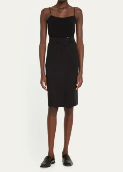 AkrisTrapezoid Buckle Wrapped Wool Pencil Skirt