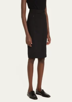 AkrisTrapezoid Buckle Wrapped Wool Pencil Skirt