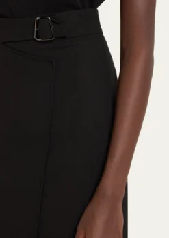 AkrisTrapezoid Buckle Wrapped Wool Pencil Skirt