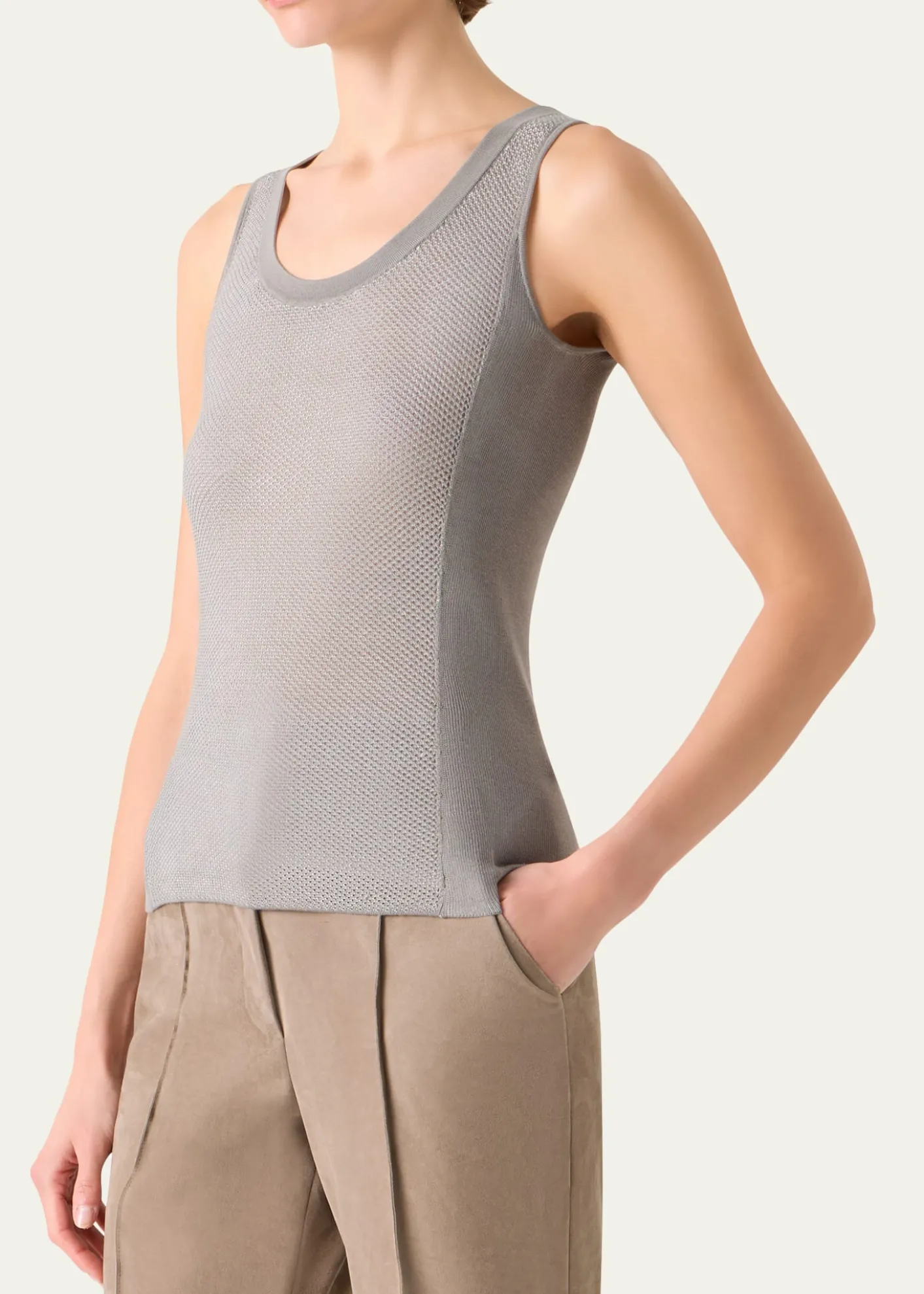 AkrisTwo-Tone Grid Knit Tank Top