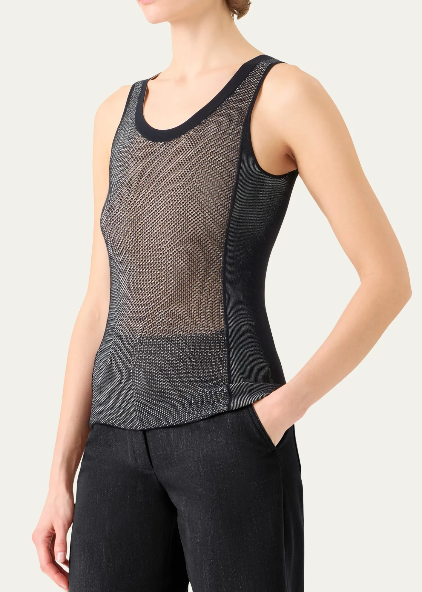 AkrisTwo-Tone Grid Knit Tank Top