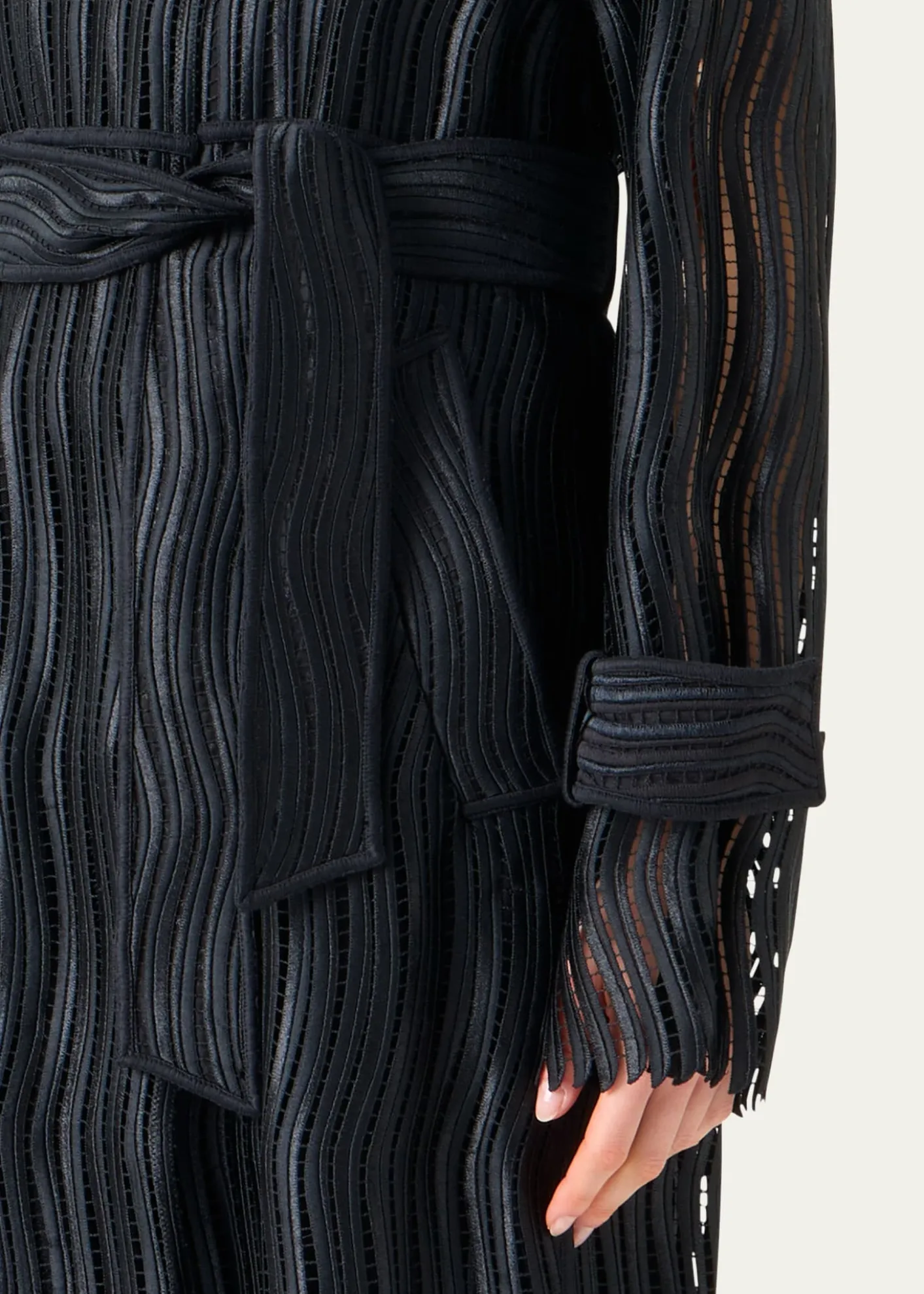 AkrisWave Embroidered Single-Breasted Long Coat