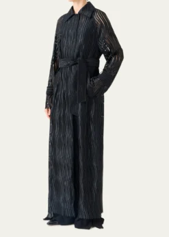 AkrisWave Embroidered Single-Breasted Long Coat