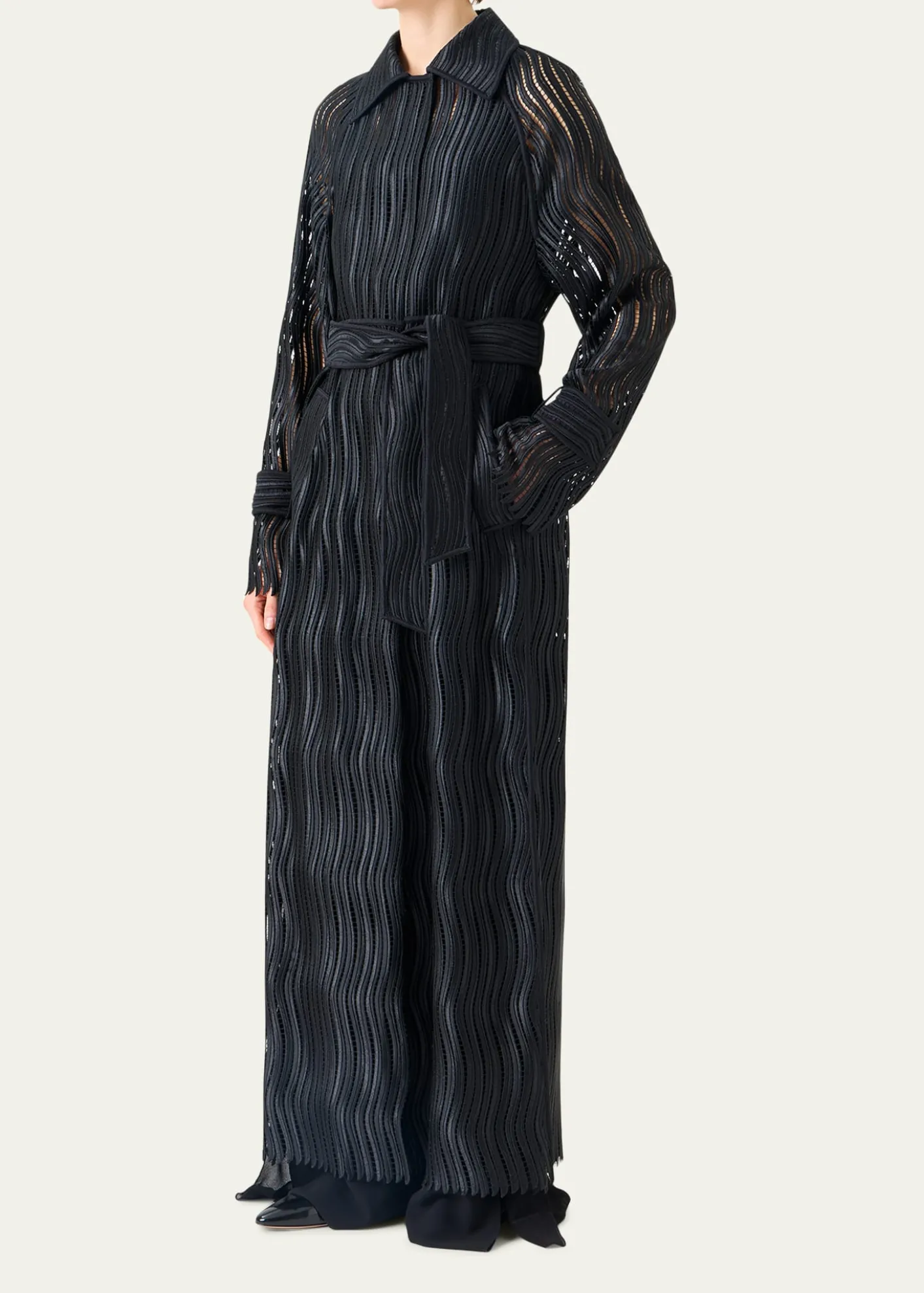 AkrisWave Embroidered Single-Breasted Long Coat