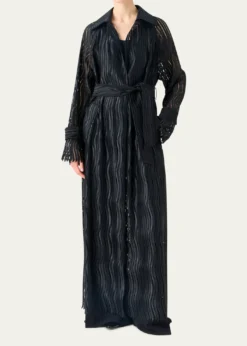 AkrisWave Embroidered Single-Breasted Long Coat