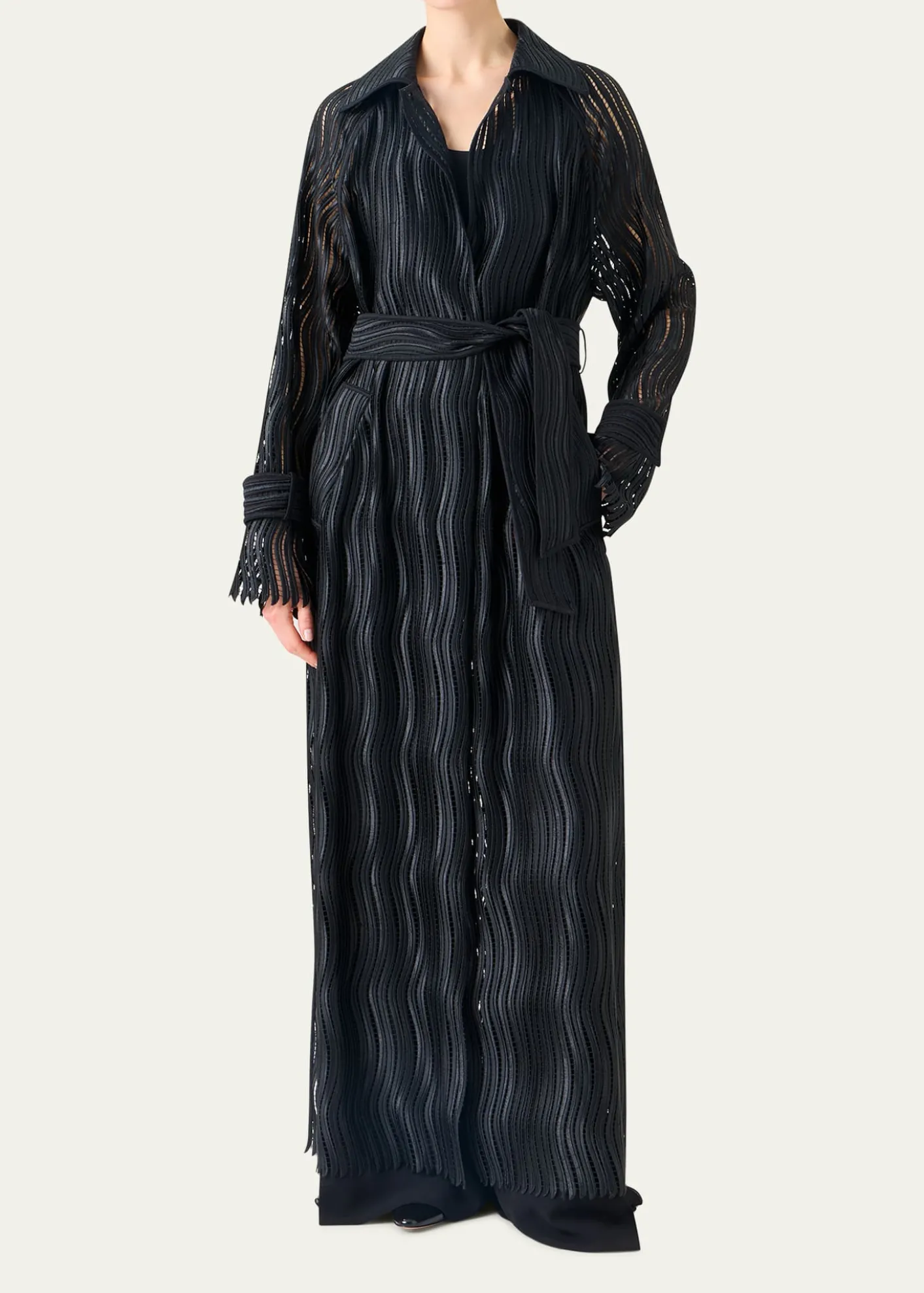 AkrisWave Embroidered Single-Breasted Long Coat