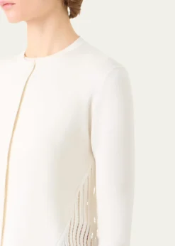 AkrisWave Guipure Silk Knit Crewneck Cardigan