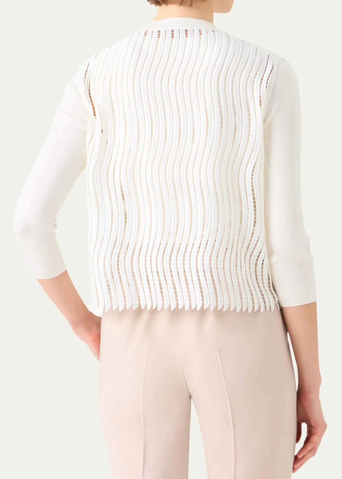 AkrisWave Guipure Silk Knit Crewneck Cardigan