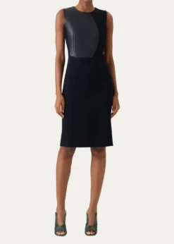 AkrisWool and Orbit Leather Sleeveless Sheath Dress
