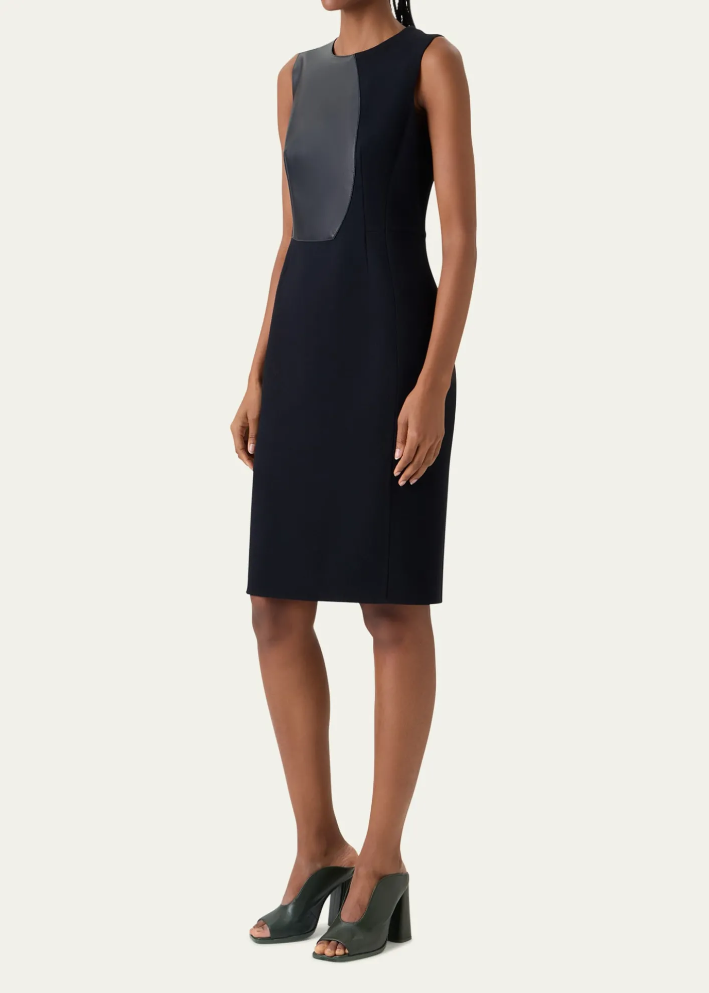 AkrisWool and Orbit Leather Sleeveless Sheath Dress