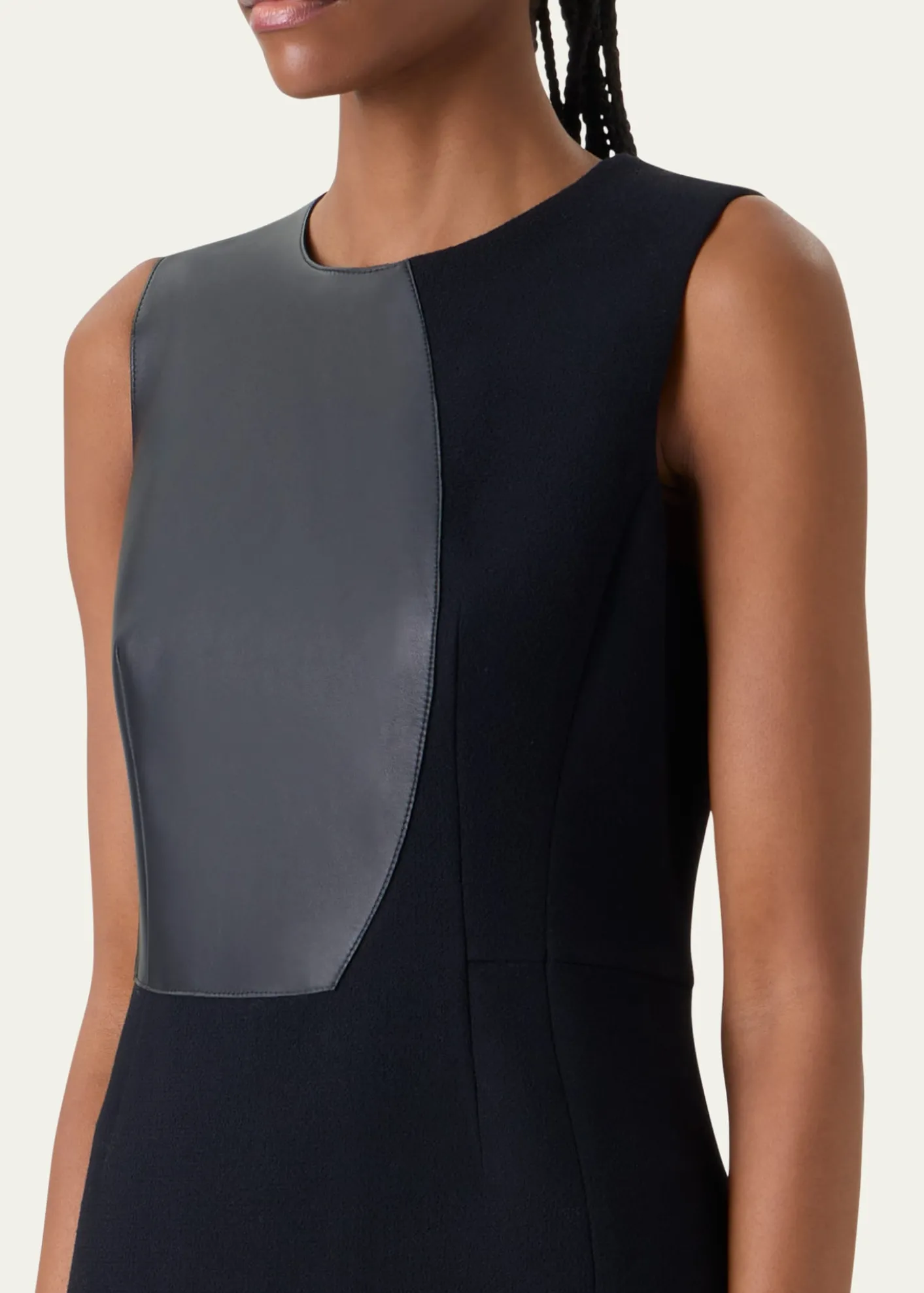 AkrisWool and Orbit Leather Sleeveless Sheath Dress