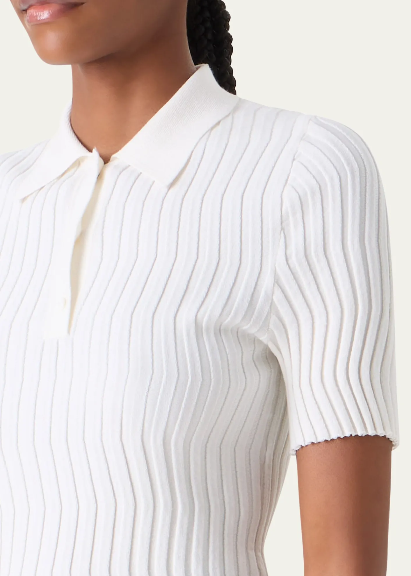 AkrisZigzag Rib Knit Short-Sleeve Polo Sweater