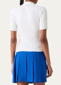 AkrisZigzag Rib Knit Short-Sleeve Polo Sweater