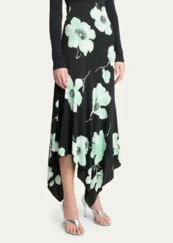 ALAIAAsymmetric Floral-Print Jersey Midi Skirt