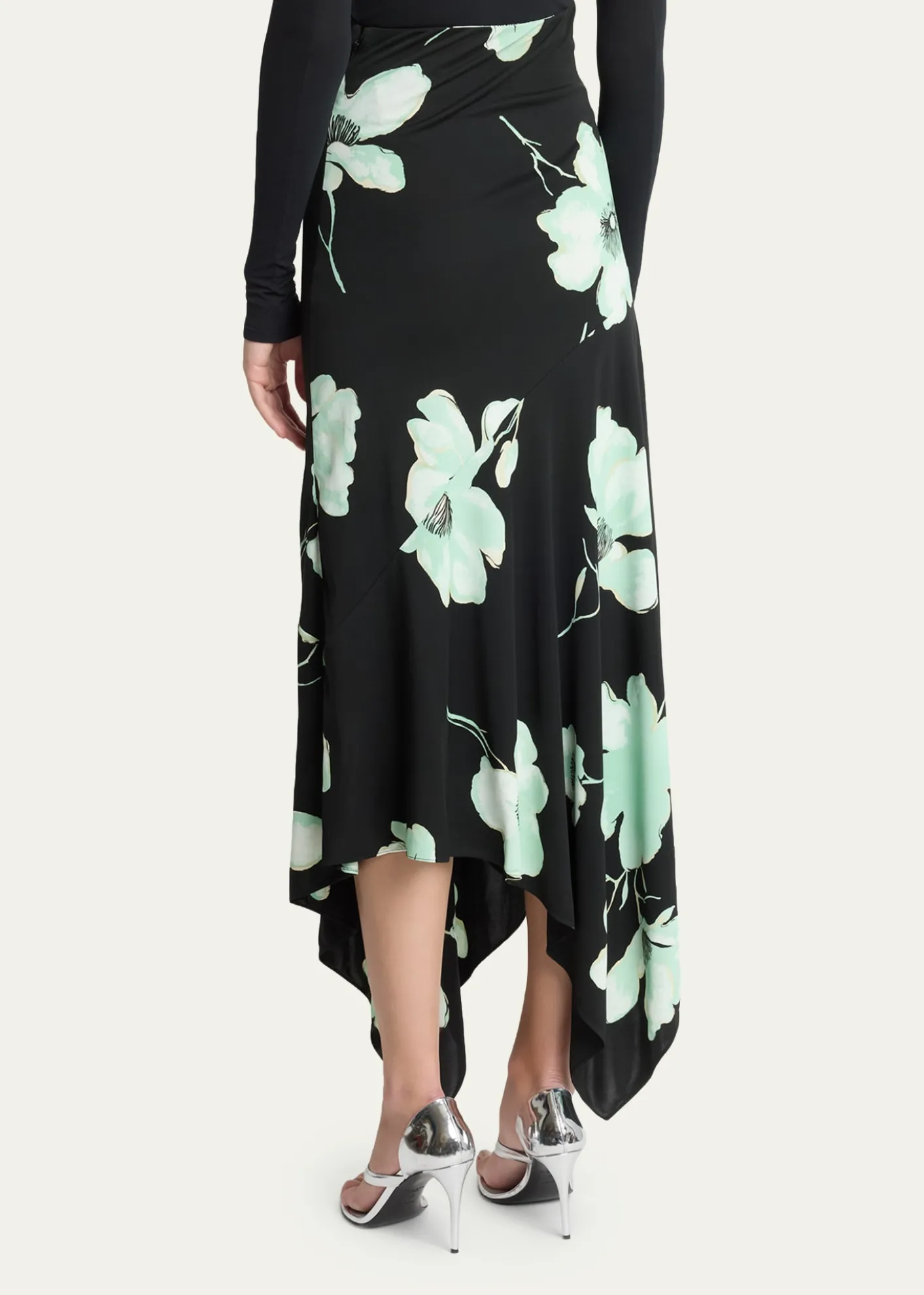 ALAIAAsymmetric Floral-Print Jersey Midi Skirt