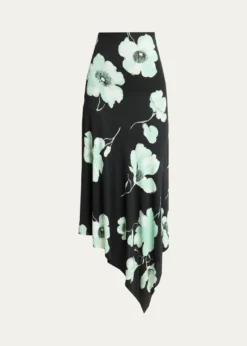 ALAIAAsymmetric Floral-Print Jersey Midi Skirt