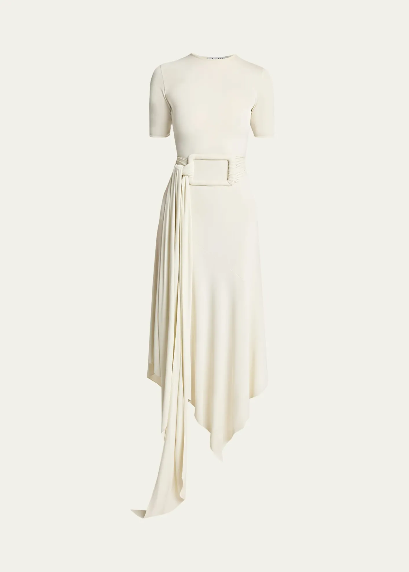 ALAIAAsymmetric Fluid Jersey Belted Midi Dress