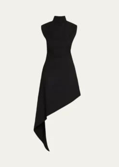 ALAIAAsymmetric Pointed Wool Twill Mini Dress