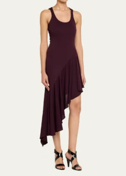 ALAIAAsymmetric Ruffle Jersey Sleeveless Midi Dress