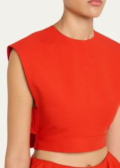 ALAIACap-Sleeve Belted Cotton Gabardine Crop Top