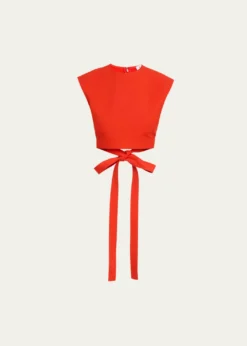 ALAIACap-Sleeve Belted Cotton Gabardine Crop Top
