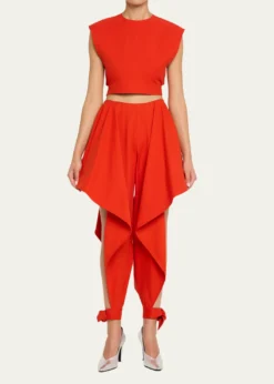 ALAIACap-Sleeve Belted Cotton Gabardine Crop Top