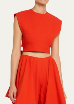 ALAIACap-Sleeve Belted Cotton Gabardine Crop Top