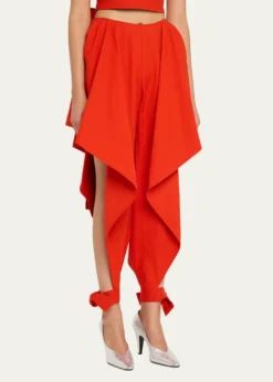 ALAIACotton Gabardine Ruffle Paneled Ankle-Tie Pants
