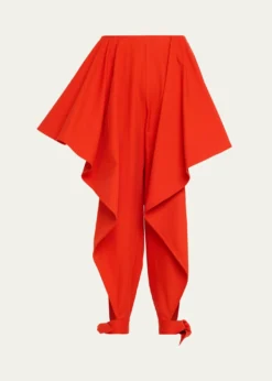 ALAIACotton Gabardine Ruffle Paneled Ankle-Tie Pants