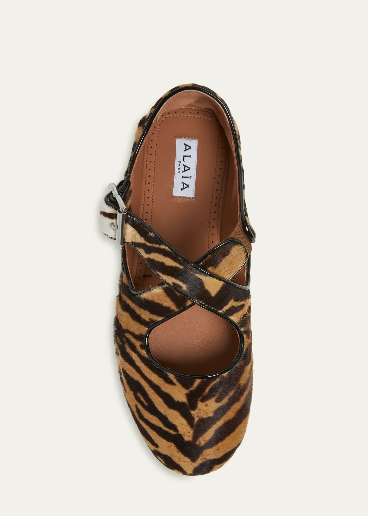 ALAIACrisscross Tiger Calf Hair Ballerina Flats